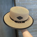 Straw hat with leather belt