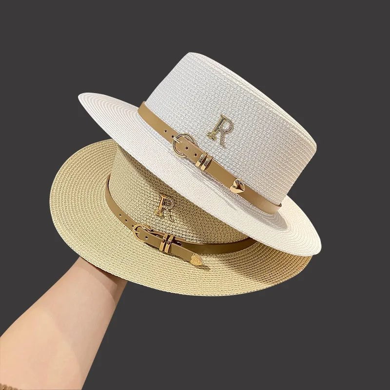 Straw hat with leather belt