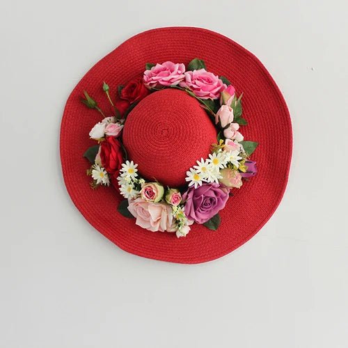 Bohemian-style red rattan bag and hat set
