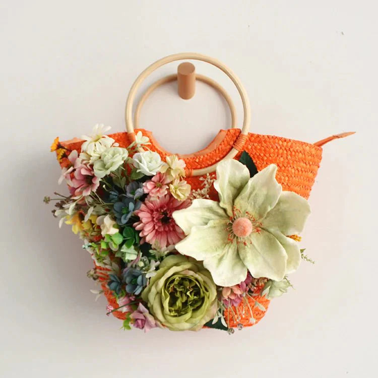Bohemian-style rattan hat and bag
