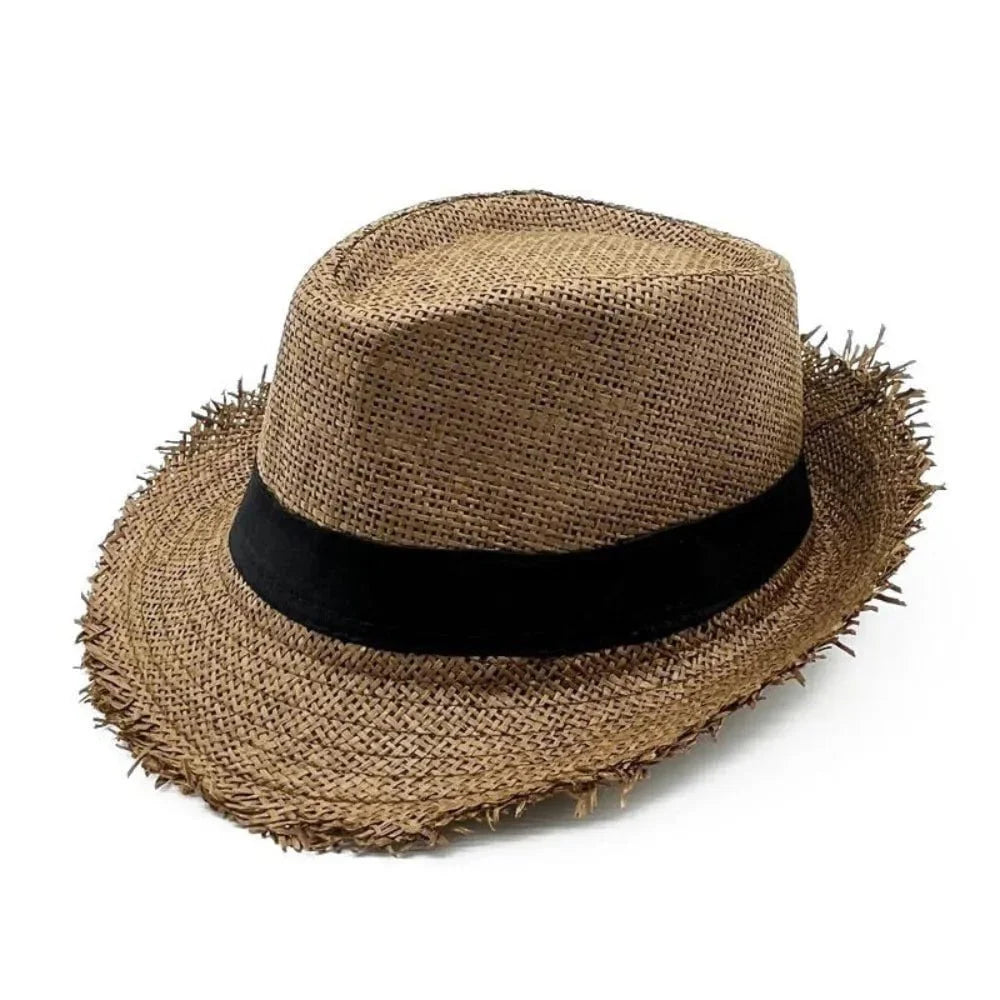 Straw trilby with ribbon