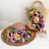 Matching hat and beach bag with flowers