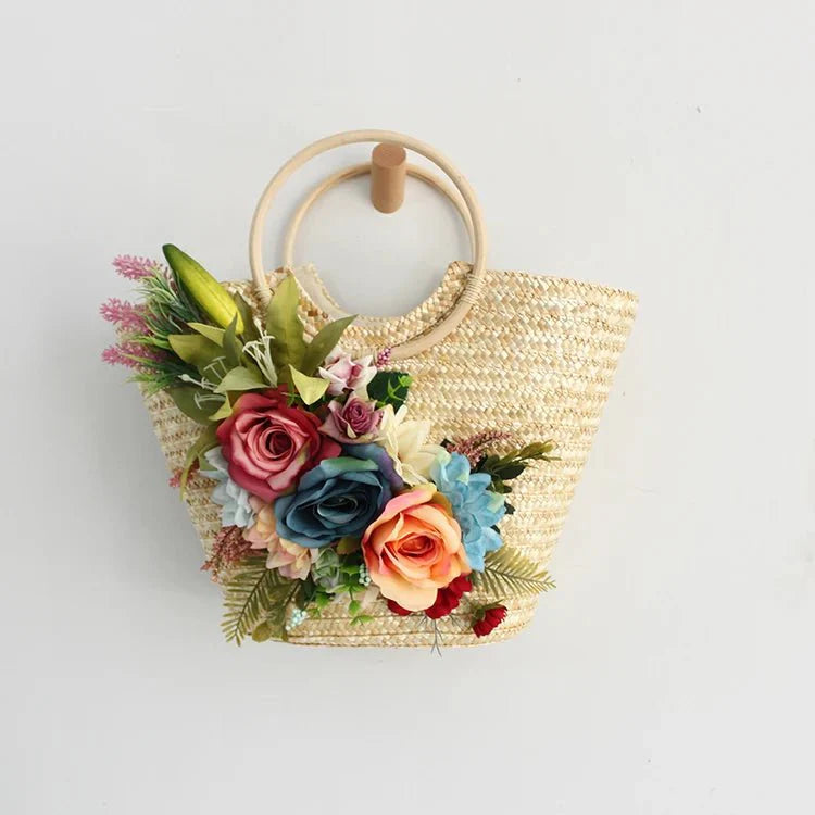 Beige bohemian bag and hat set