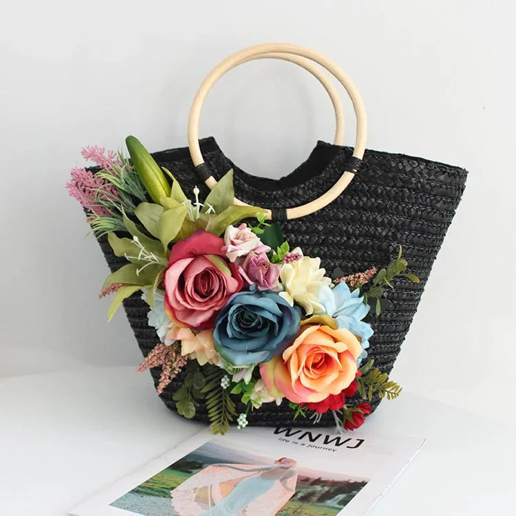 Bohemian-style black bag and hat set