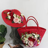 Bohemian-style red rattan bag and hat set