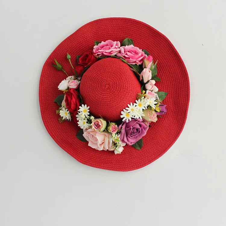 Bohemian-style red rattan bag and hat set