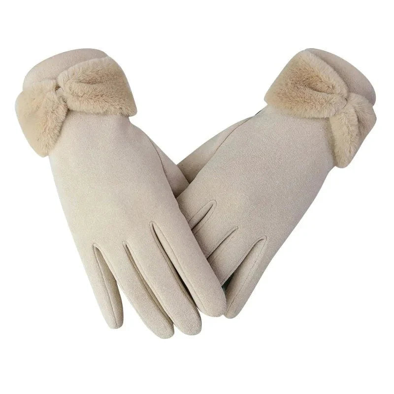 Winter gloves with bow tie