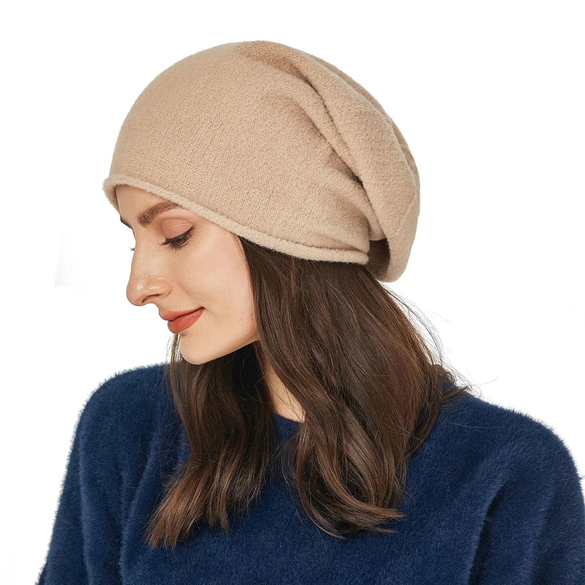 Loose-fitting cashmere hat for women