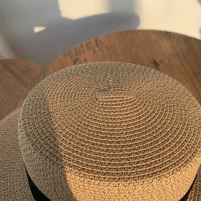 Round straw hats with flat brim