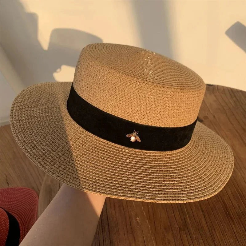 Round straw hats with flat brim