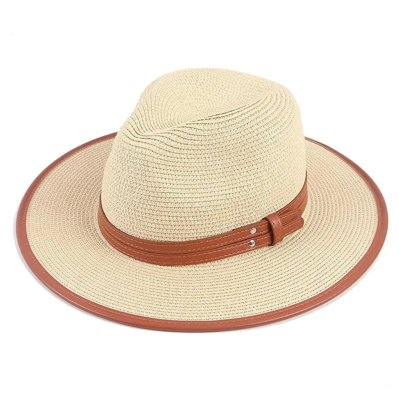 Leather ribbon straw hat