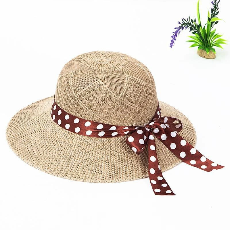 Straw hat with bow tie