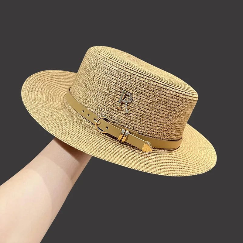 Straw hat with leather belt