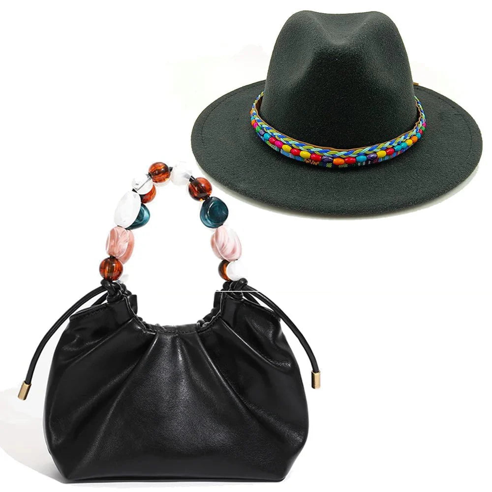 Fedora hat and matching handbag