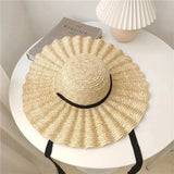 Straw hat with corrugated brim