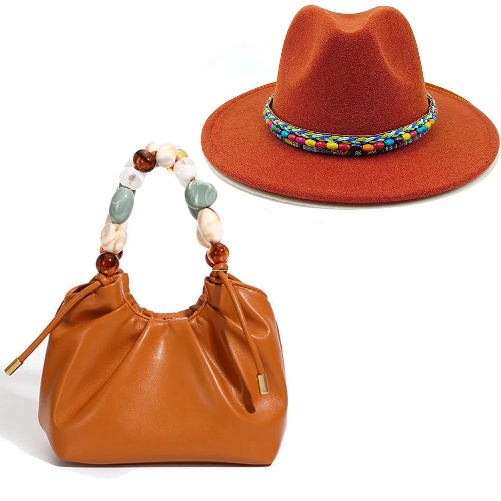Fedora hat and matching handbag