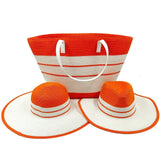 Bag and two orange and white hats set