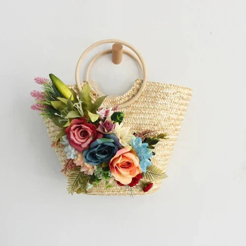 Beige bohemian bag and hat set