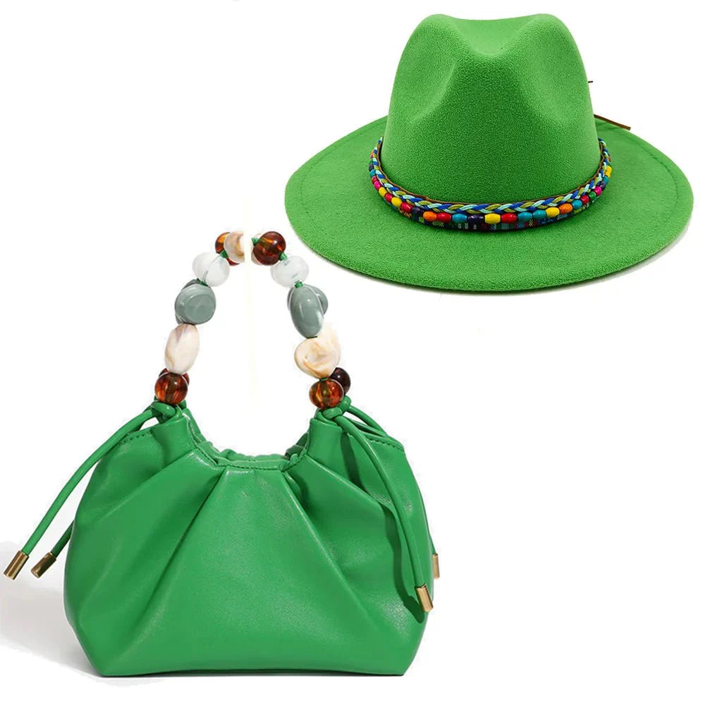 Fedora hat and matching handbag