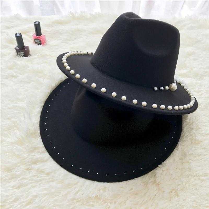 Wool fedora with pearl ribbon