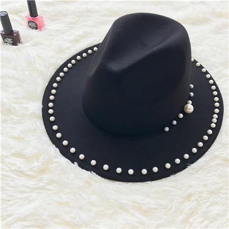 Wool fedora with pearl ribbon